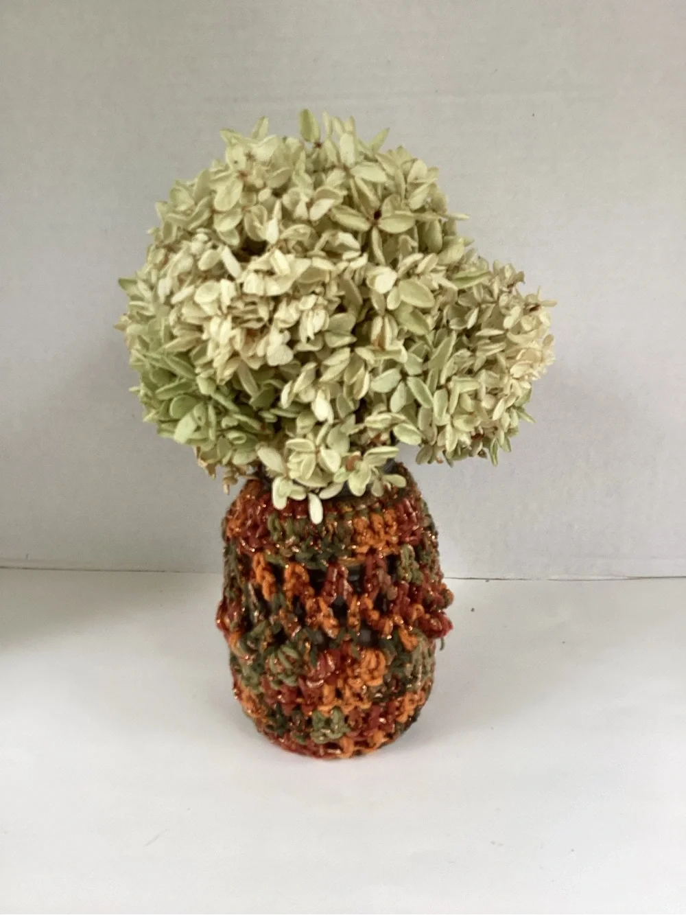Vase Cover Jar Sleeve Hand Crafted Fall Floral Arrangement Orange Green Browns